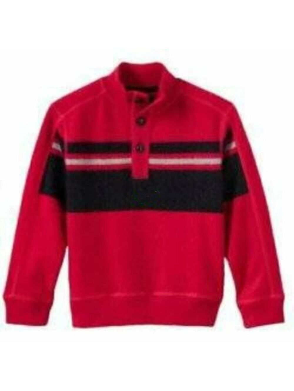 Boys Polo Sweater Chaps 18/20 Red Fleece Long Sleeve Mock Neck 3 Button